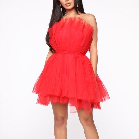 Red tulle mini dress - Picture 2 of 5
